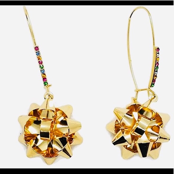 New Betsey Johnson Gold Bow Dangle Earrings - Picture 6 of 13